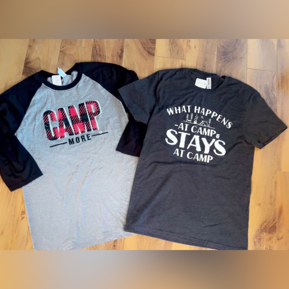 Two NWT women's 'Camping' shirts. Size medium.